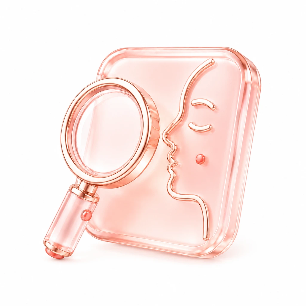 ไอคอน 3D แสดงการวิเคราะห์อย่างละเอียดด้วยใบหน้าและแว่นขยาย